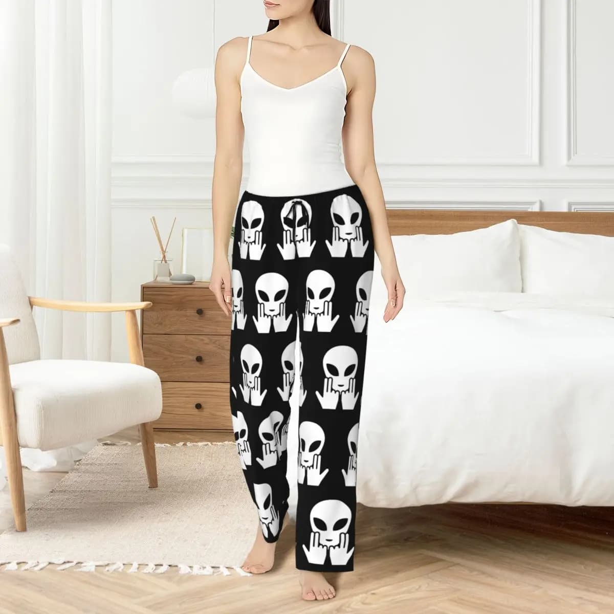 Women's Custom Pijama Pants with French Rapper Print, Nightwear with Pockets