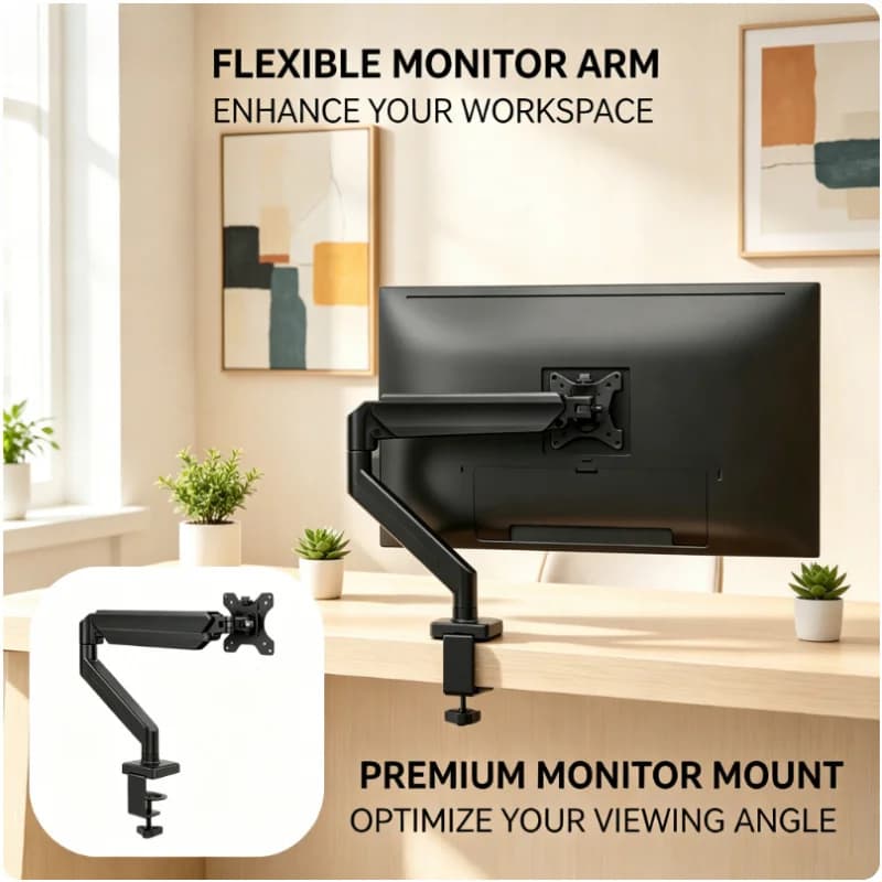 Supporto per Monitor Singolo Regolabile in Altezza 14-32 Pollici con Morsetto a C Facile da Installare per Casa e Ufficio
