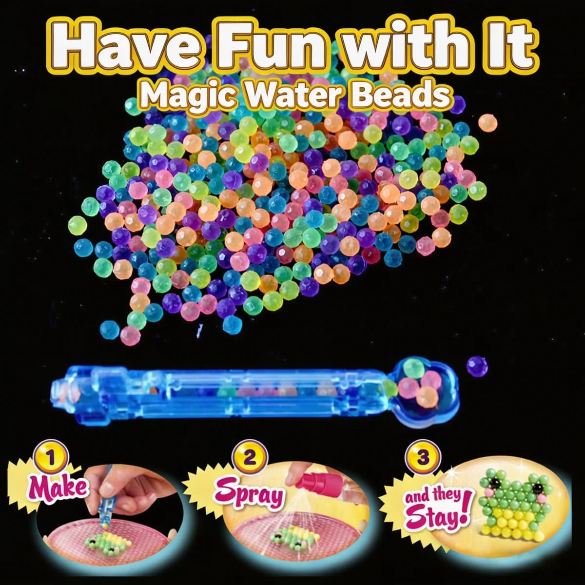 300 Perline Magiche Hama Spray d'Acqua Senza Ferro, Perline 3D per Bambini, Giocattoli Educativi per Puzzle in Cristallo
