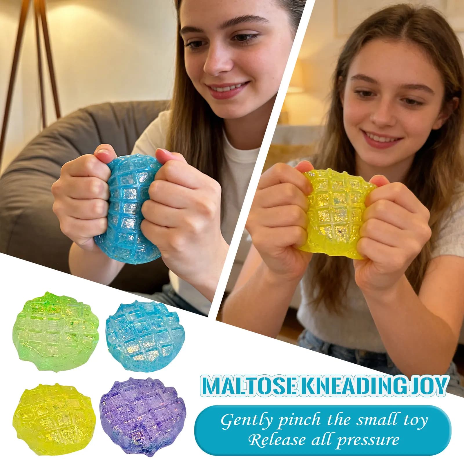 Giocattolo Antistress Morbido a Forma di Waffle Glitter Aurora, Giocattolo Spremibile in Maltosio, Regalo Antiansia per Bambini e Adulti, Giocattolo Calmante