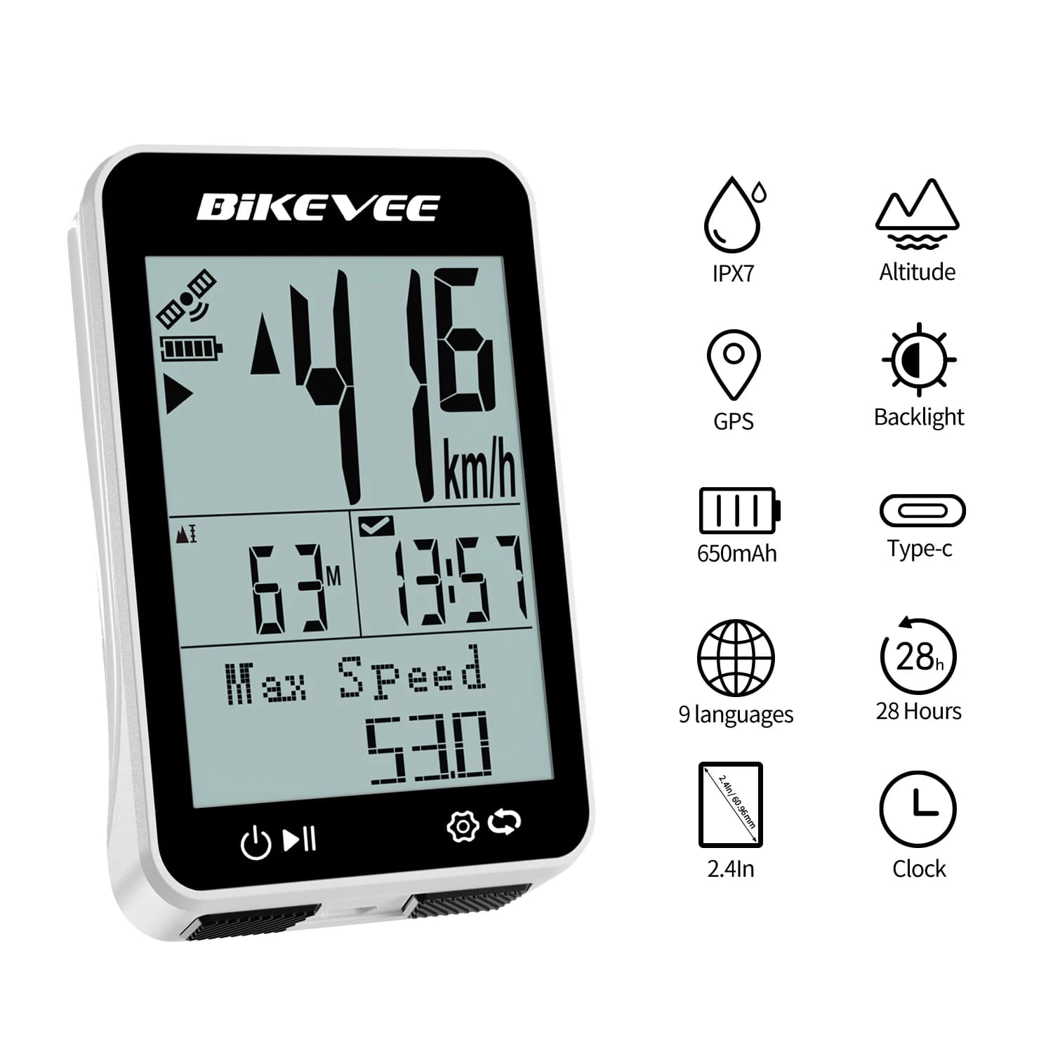 Contachilometri tachimetro per bicicletta con computer da ciclismo wireless USB-C ricaricabile GPS con supporto retroilluminato Accessori per biciclette