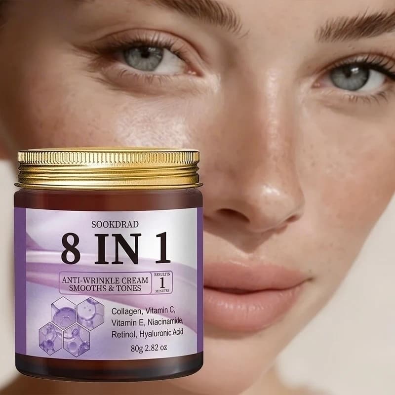Crema Multi-Benefici 8-in-1, Collagene + Vitamina C, 80g, Leggera, Uso Quotidiano per Tutti i Tipi di Pelle