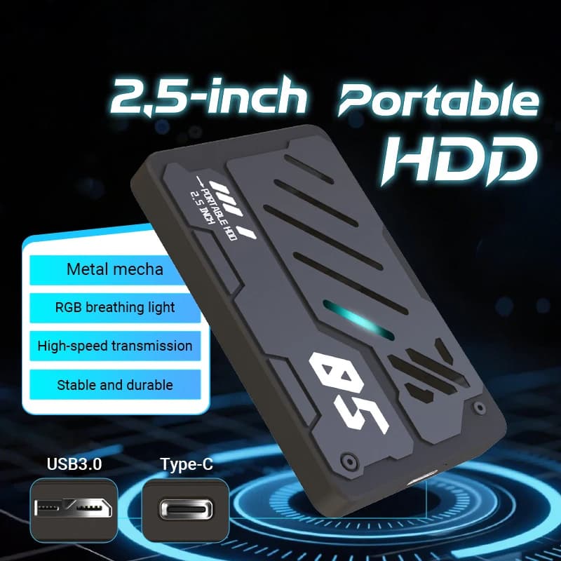 2.5‑inch External HDD 1TB 750GB 500GB 320GB 250GB 160GB Type-C USB3.0 Hard Drive 1 TB Style RGB Expansion Storage For PC Laptop