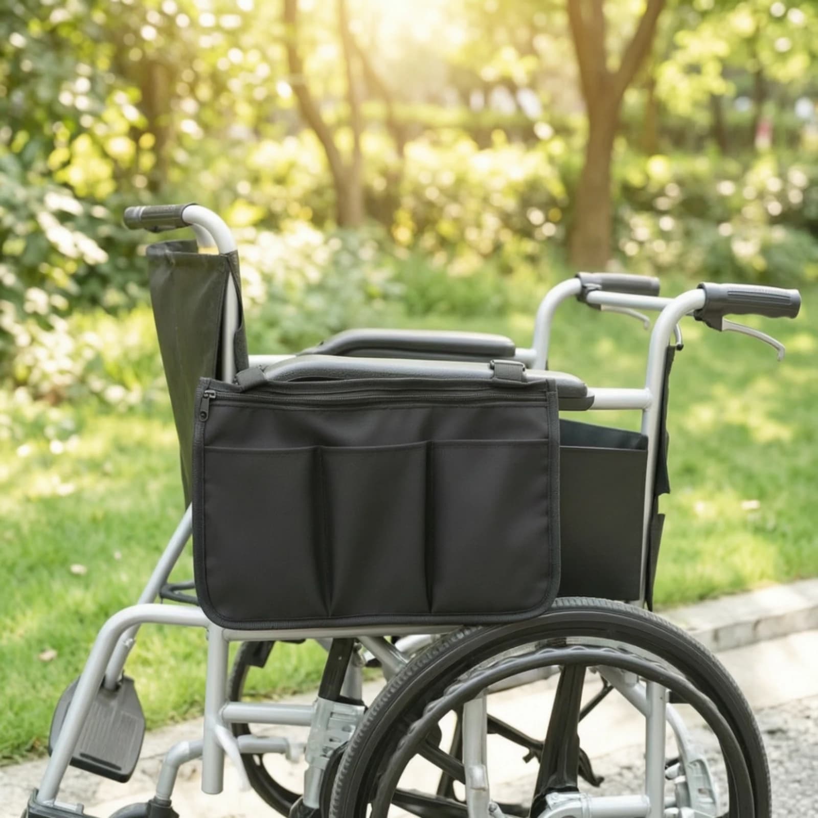 Wheelchair Side Organizer Bag Hanging Wheelchair Armrest Pouch Armrest Bag Convenient Heavy-Duty for Disabled, Travel, Outings