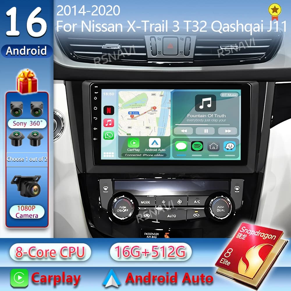 Autoradio Android 15 per Nissan X-Trail 3 T32 Qashqai J11 2 2014-2020 con Carplay e Android Auto, Stereo Qualcomm, Lettore Multimediale