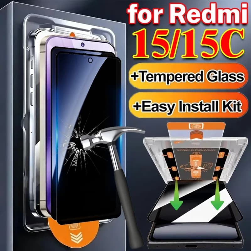 1-3Pcs Privacy Protective Screen Protector for Redmi 15 15C 5G 4G Anti-spy Tempered Glass Cover Film with Installation Kit
