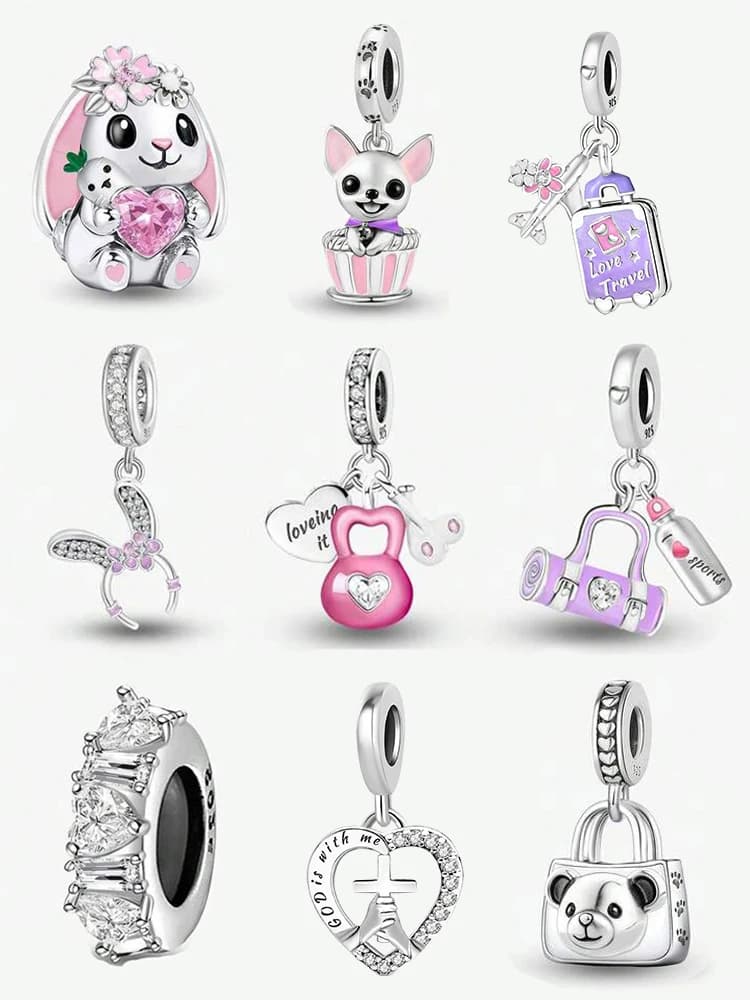 925 Sterling Silver Kettlebell Rabbi teddy bea, ball with sport and fitness pendants suitable for bracelets Women's DIY Jewelry