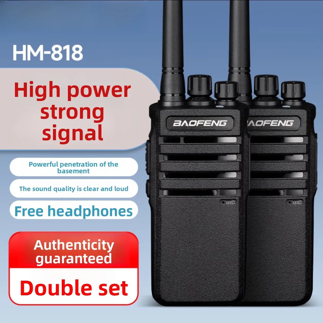 BAOFENG HM-818 Walkie Talkie Professionale ad Alta Potenza, Radio Portatile a Lungo Raggio Anti-Interferenza per Uso Commerciale e Civile