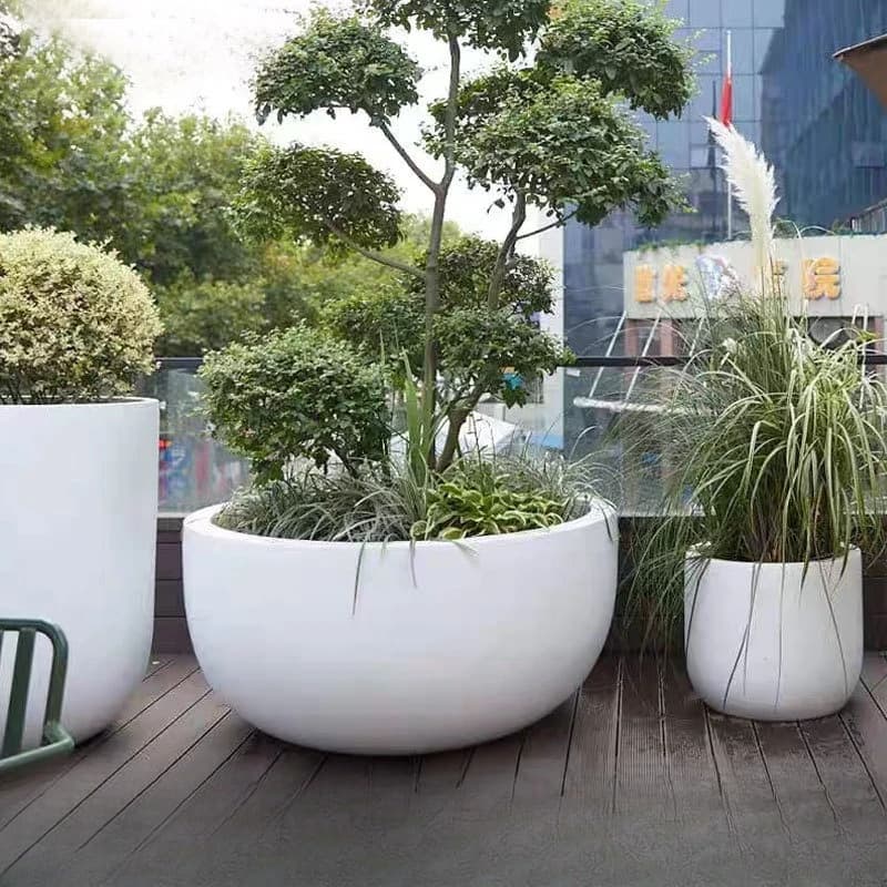 Outdoor fiberglass flower pot large diameter tree planting landscape green plant ornament square cylindrical flower pot