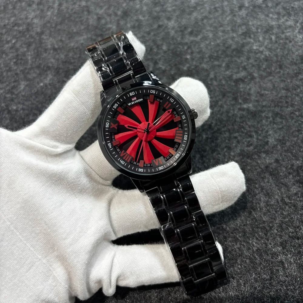 Fashionable Men's Sports Watches with 3D Design Wheel, Stainless Steel Strap, Quartz Wrist Watch