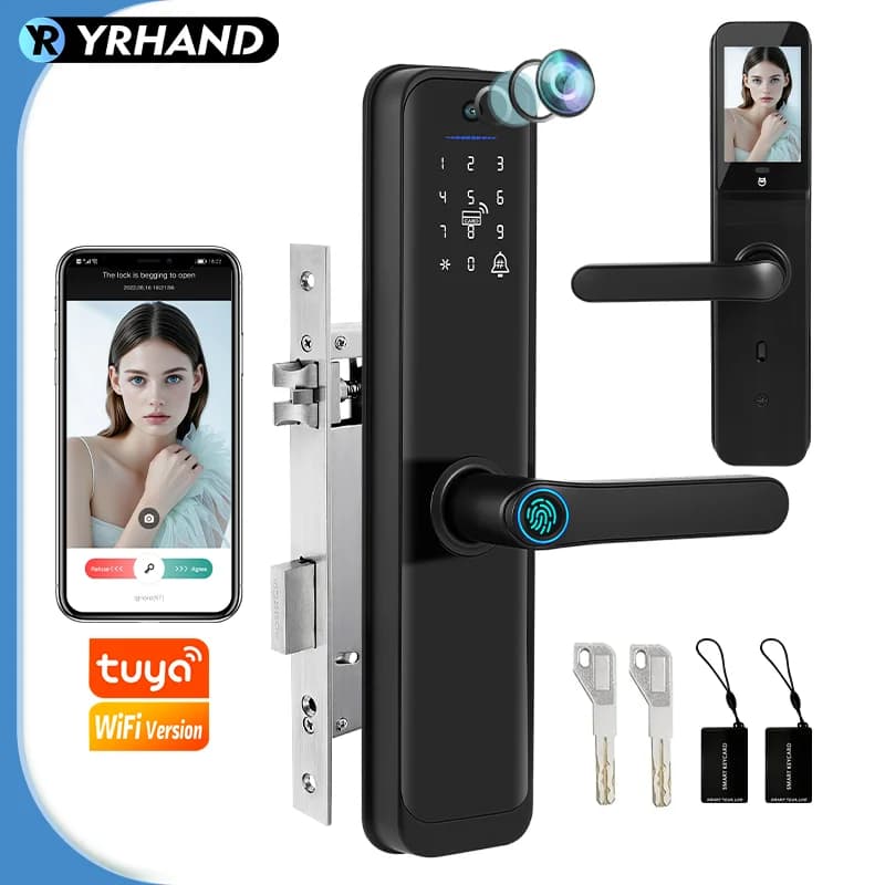 Tuya Wifi Smart Door Lock Serratura elettronica digitale con riconoscimento biometrico delle impronte digitali Scheda fotocamera Password Sblocco chiave