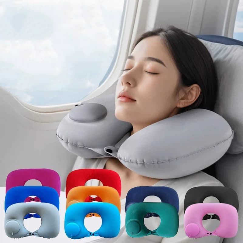 Cuscino gonfiabile per il collo, cuscino da viaggio per aereo, cuscino ortopedico a forma di U per la protezione cervicale, cuscino pieghevole portatile per esterni