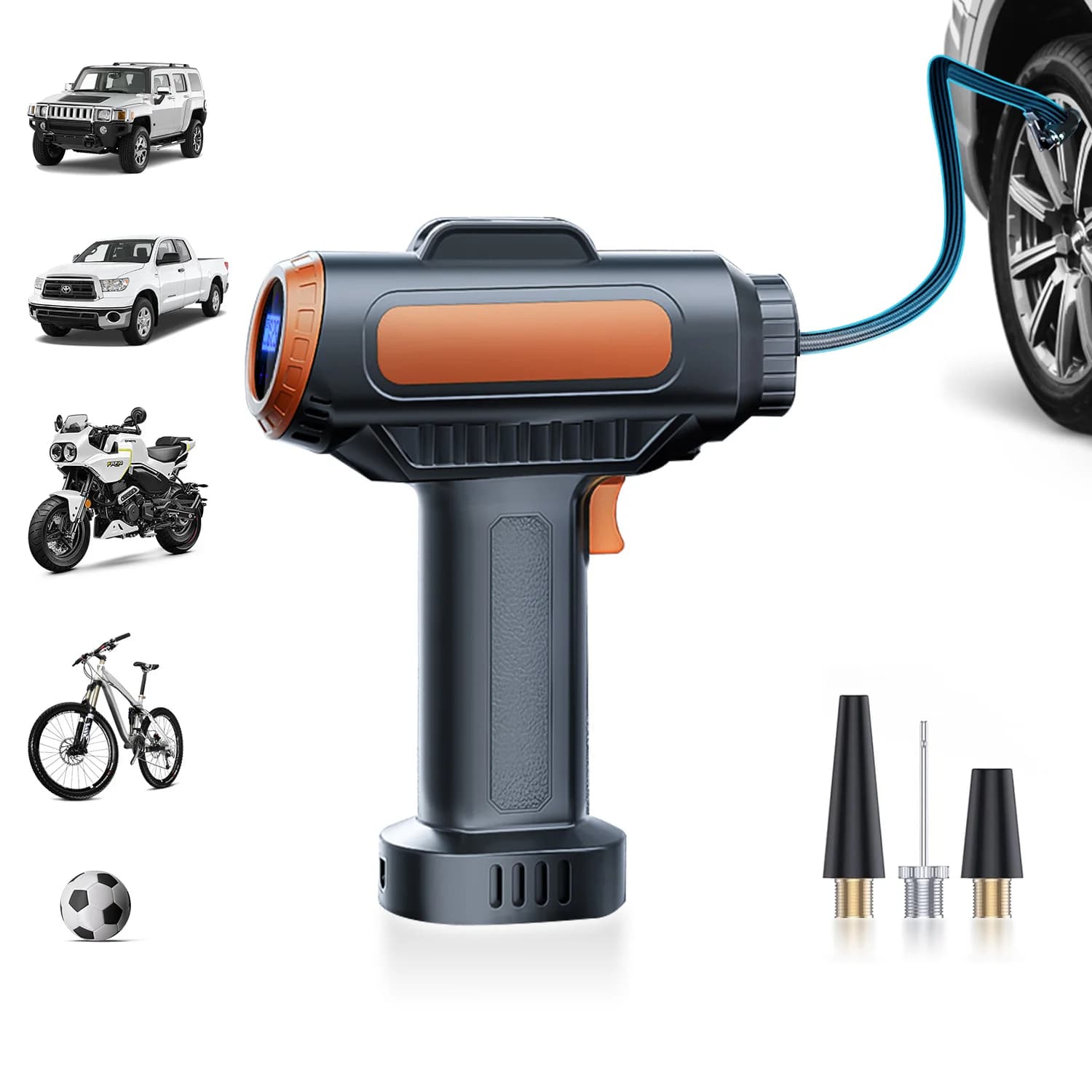 BELIBUY Gonfiatore per pneumatici portatile senza fili Pompa di gonfiaggio per pneumatici Gonfiatore per pneumatici per auto Pompa di aria per bicicletta con display a LED Gonfiatore elettrico