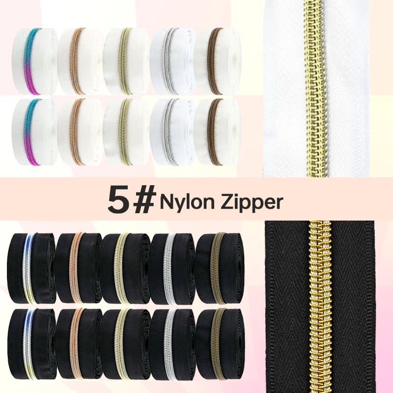 Nastro con cerniera nero/bianco da 5/10/20 metri 5 # Cerniere in Nylon al Metro, Kit di Riparazione per Cucito, Rotolo Continuo di Cerniere a Spirale