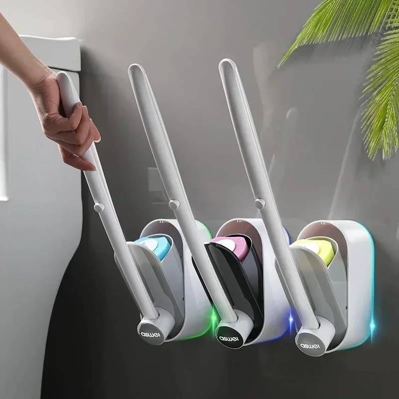 Spazzola per WC usa e getta da parete con manico lungo, set di accessori per la pulizia del bagno, senza angoli morti