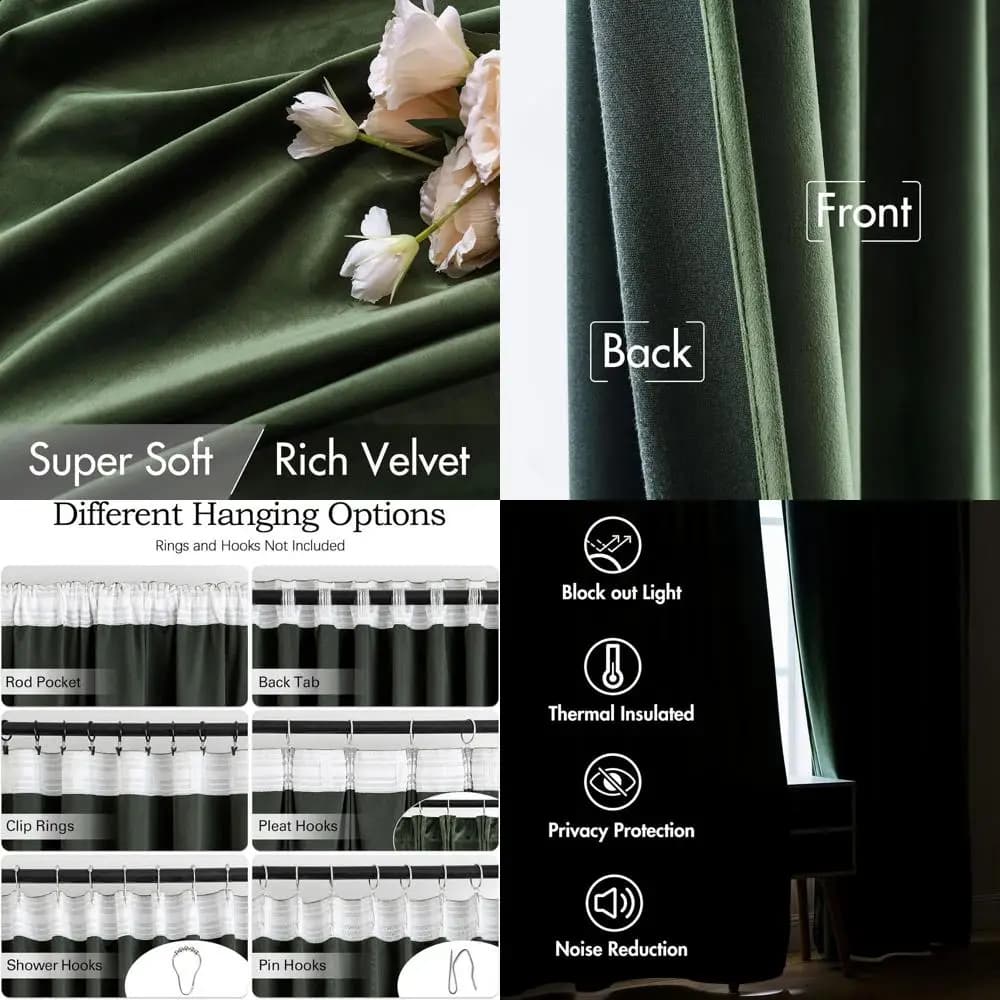 Olive Green Velvet Tents 96 Inch 2 Panels - Piece Pleated Luxury House Darkening Curtains For Window per Bedroom Living Room R