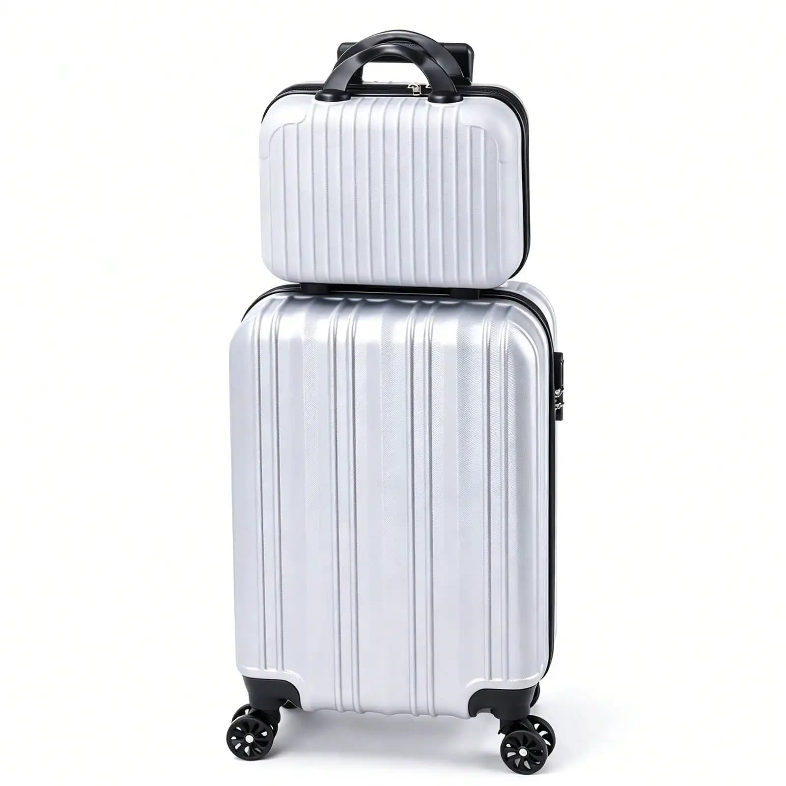 2-Piece Hardside Luggage Set, Spinner Suitcase With Matching ABS Carry On Suitcase , Lightweight Carry-On Travel Set With TSA Lock, Vertical Stripe