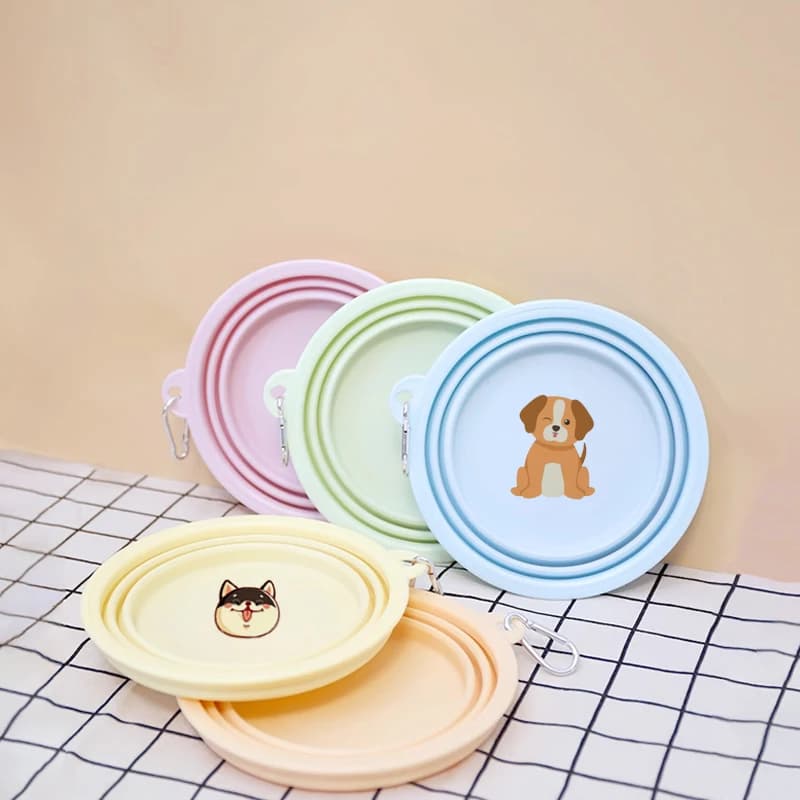 Stampa logo, ciotola per acqua per cani da compagnia, vassoio e ciotola pieghevole per cibo per cani in silicone, portatile per esterni, stampa personalizzata