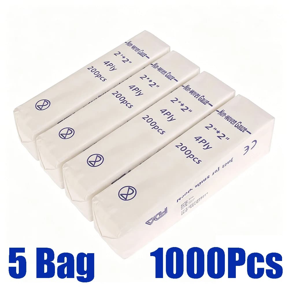 5 Confezioni da 1000 Pezzi di Tamponi di Garza in Cotone 5x5cm, Kit di Pronto Soccorso, Medicazione per Ferite d'Emergenza, Accessori Sterili per Tamponi di Garza
