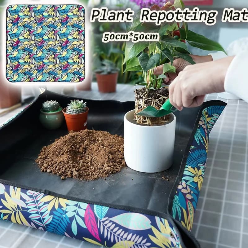 Foldable 50cm*50cm Transplant Pad Waterproof Gardening Mat Potting Tray for Indoor Plant Repotting Transplant Tray
