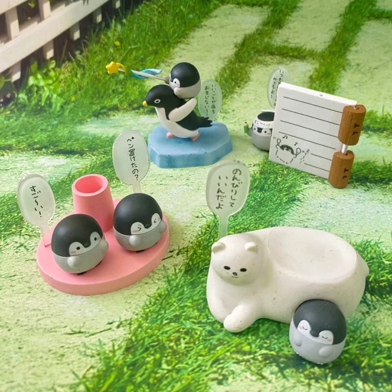 Disponibile Rement Pinguino del pensiero positivo Diorama in miniatura Organizzatore da scrivania Portapenne Collezione Decorazioni Modello Giocattolo Regali
