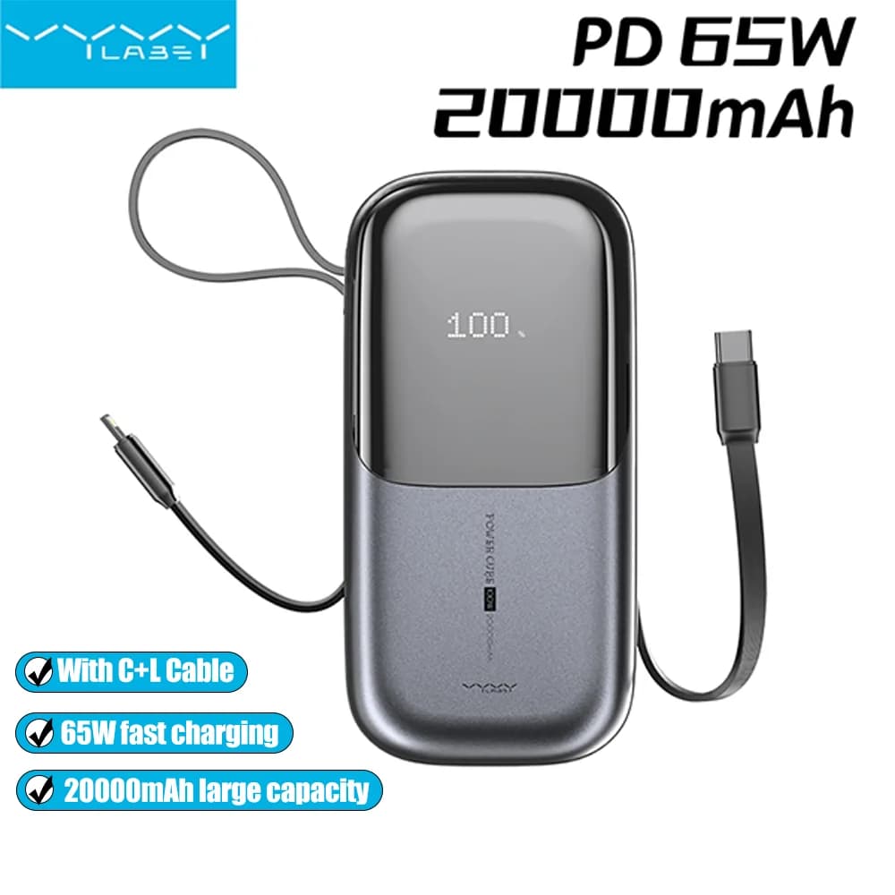 Power Bank 65W 20000mAh with Quick Charging PD, FCP, SCP, External Laptop Charger, Tablet, iPhone, Samsung, Huawei