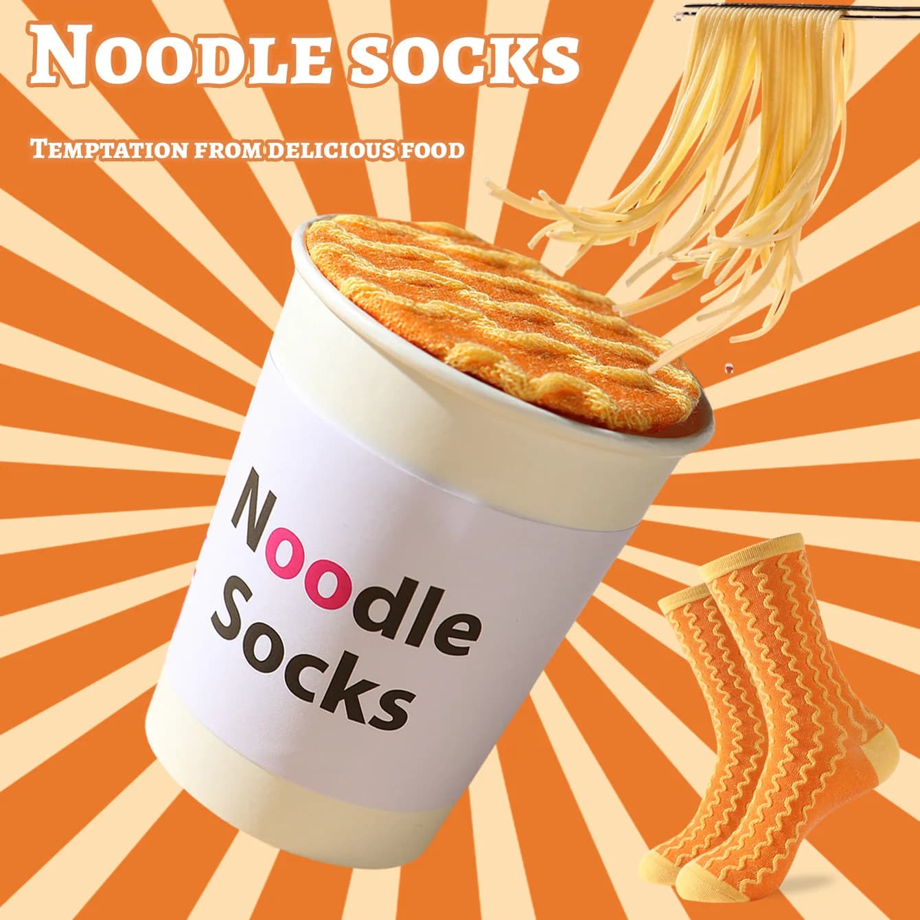 1 pair of unisex mid-calf socks in a novel and fun instant noodle gift box, creative socks with a fashionable and trendy style, comfortable and breathable, suitable for parties, casual wear, Valentine's Day, Halloween, birthdays, Christmas, New Year, Thanksgiving, autumn and winter, all-season styles, creative gift box