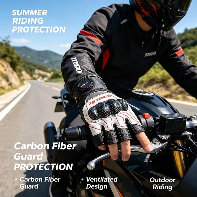 Summer Motorcycle Half Finger Gloves Carbon Fiber Knuckle Protection Breathable Adjustable Buckle Anti-slip Motorbike Items