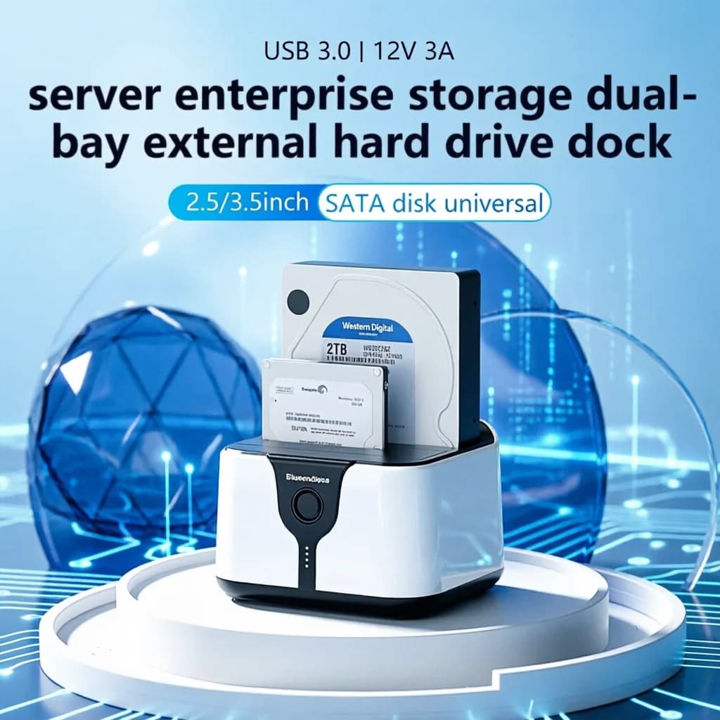 Docking Station per HDD a 2 Bay USB 3.0 a SATA, Box Esterno per Hard Disk a Doppio Bay con Strumento di Clonazione Offline Gratuito per SSD/HDD da 2.5/3.5 Pollici