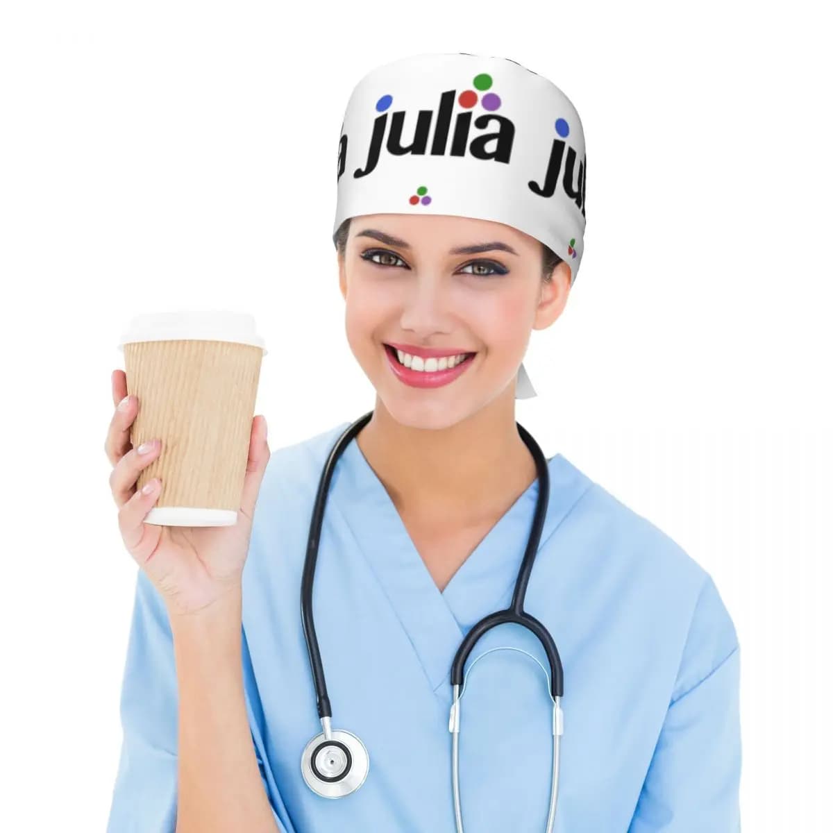 Julia Hex Logo Scrub Hat Doctor Working Surgical Cap Men Women Adjustable Nursing Caps for Dentist
