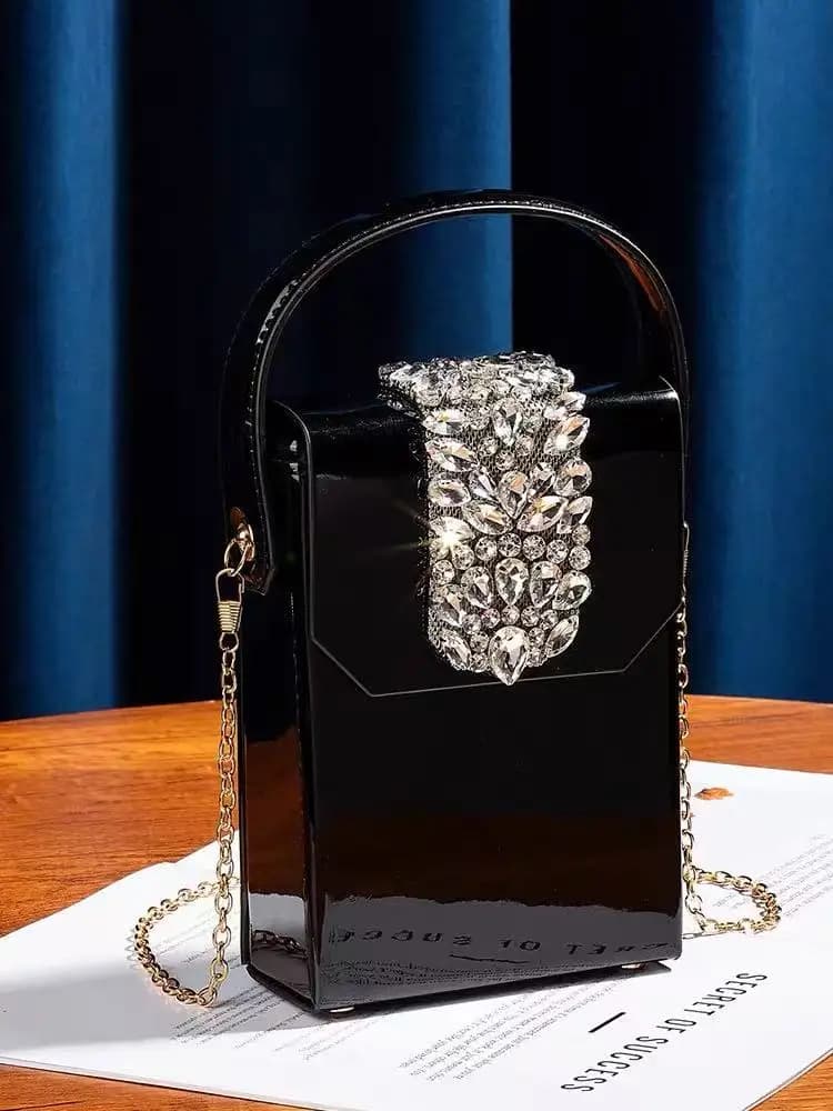 Borsa da Donna Texturizzata alla Moda, Borsa Quadrata di Lusso con Cristalli e Strass, Pochette da Sera per Matrimoni e Feste, Borsa a Tracolla