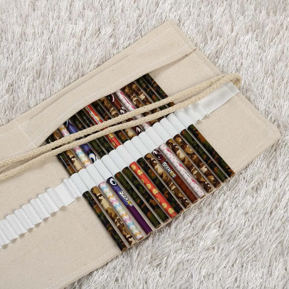 Well Made Canvas Roll Up Pencil Organizer Compact Portable Design for on The Go Use Pencil Case Stationery Box Pencils Storage