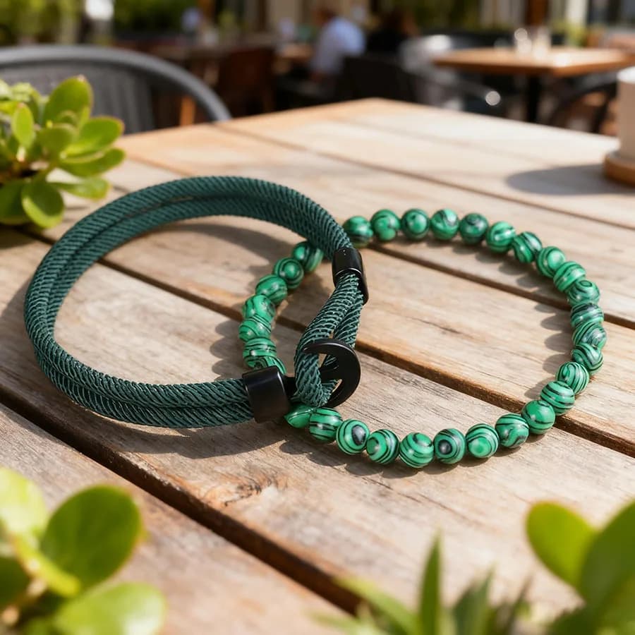 Classic 2Pcs Anchor Beaded Bracelet Set Man Weaven Nylon Rope 6mm Stone Elastic Wrist Jewelry Vacation Casual Hombre Accessories