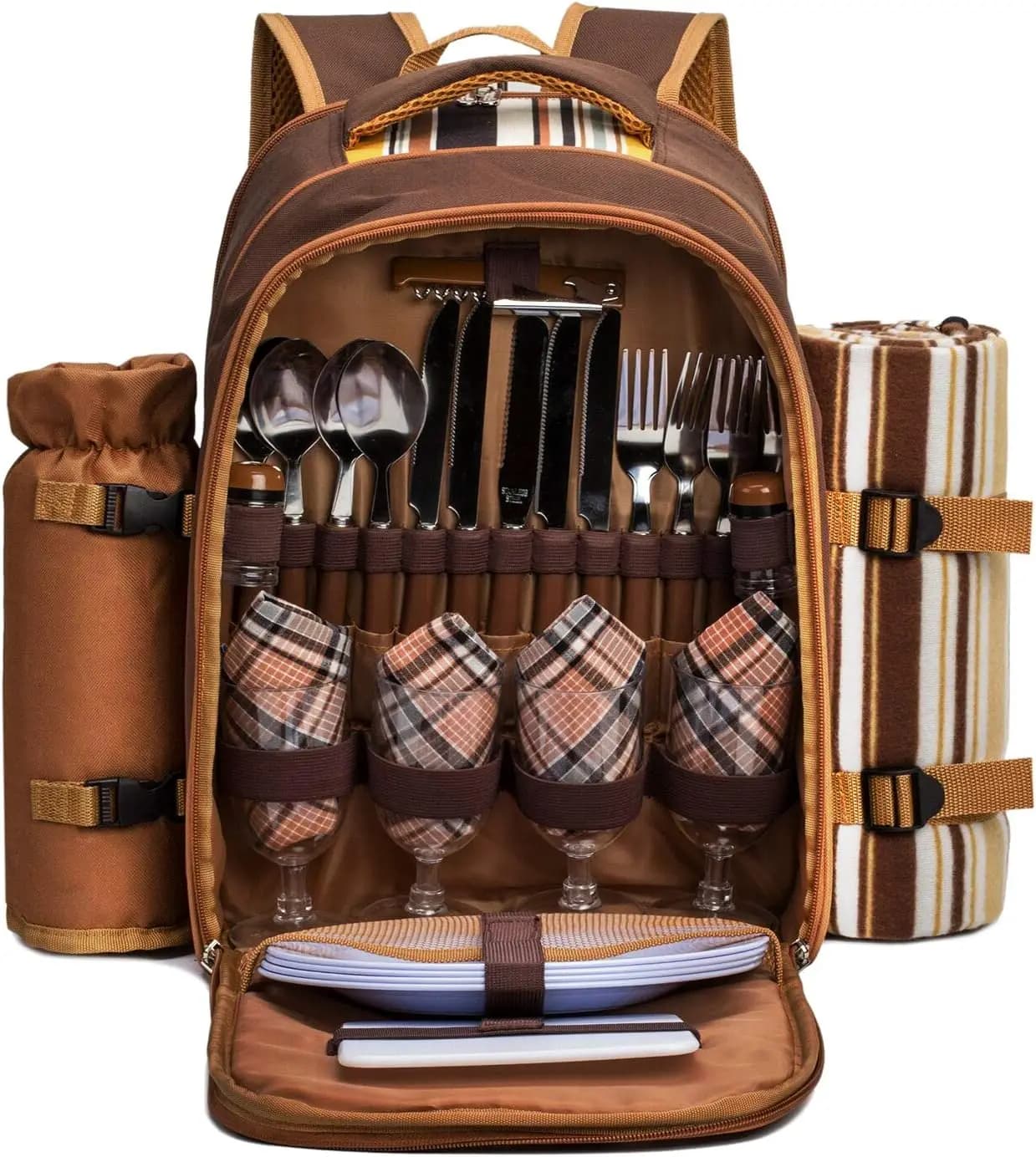 Zaino da Picnic per 4 Persone con Borsa Termica, Porta Vino e Coperta Impermeabile - Ideale per Gite Familiari e Regali