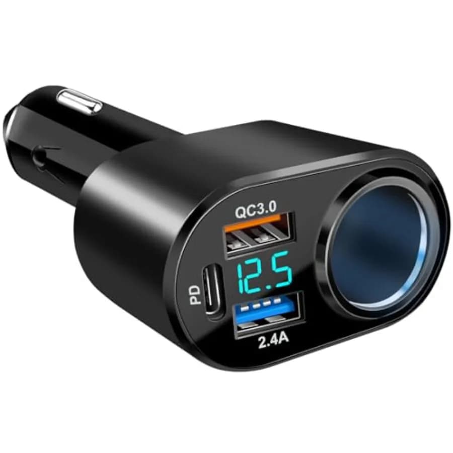 Caricabatterie USB C per Auto, Adattatore Accendisigari 90W con Doppia Porta USB Ricarica Rapida PD QC 3.0, Splitter Presa Auto 12V/24V con LED