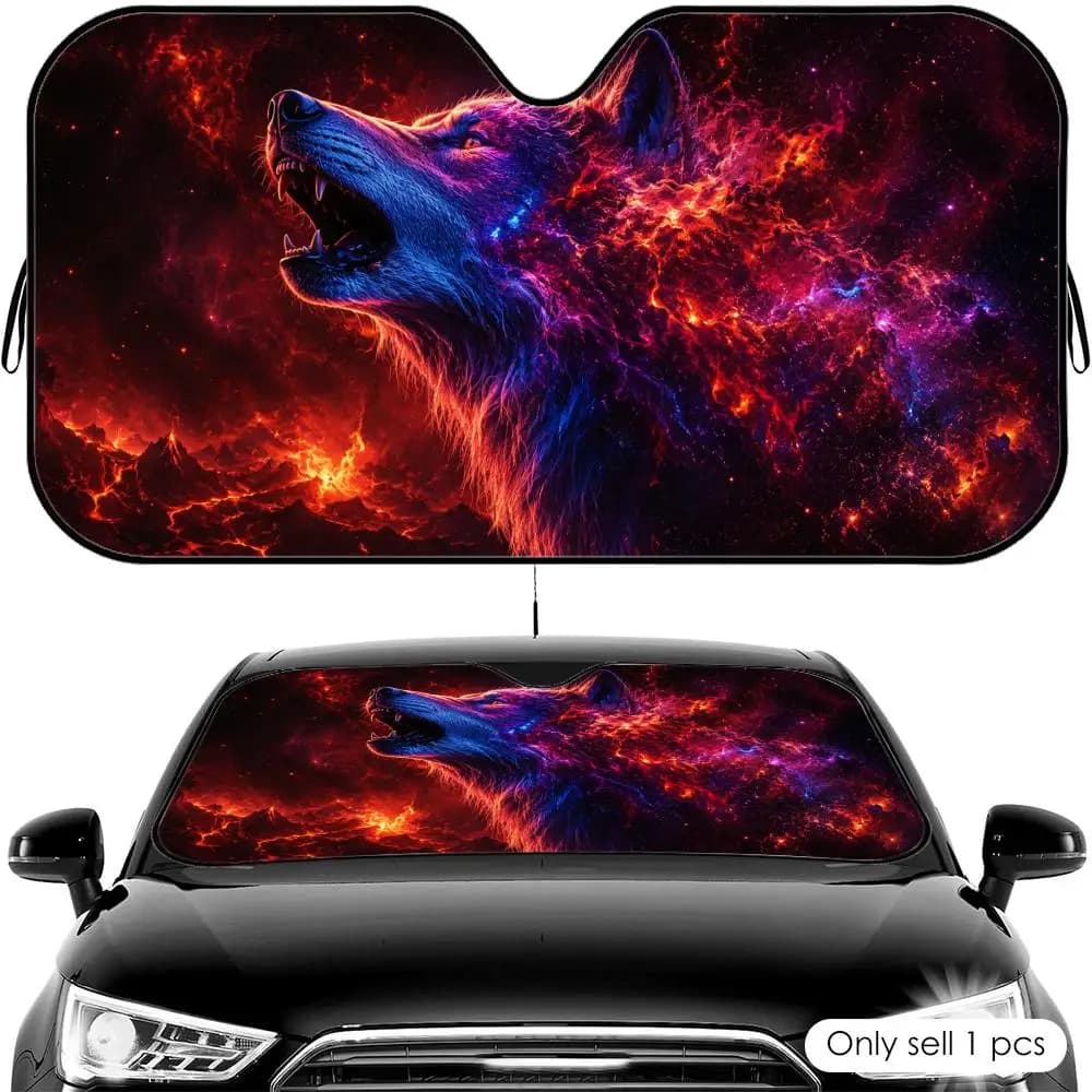 Parasole per auto in lamina di alluminio riutilizzabile, colorato e accattivante, con motivo lupo, protezione UV e isolamento termico