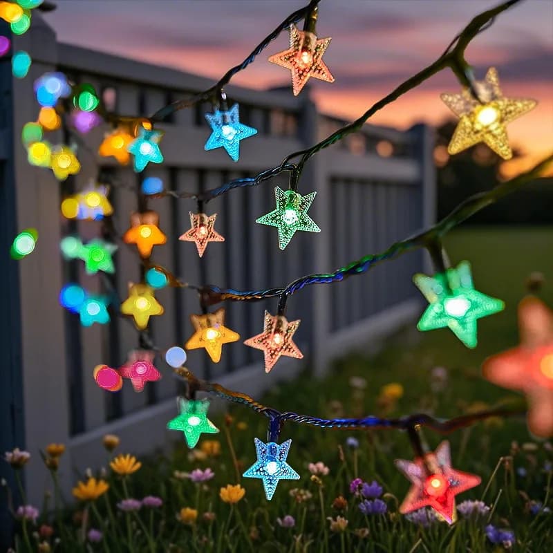 Luci Solari a LED a Forma di Stella, Ghirlande Luminose per Decorazioni Natalizie e Matrimoniali da Esterno