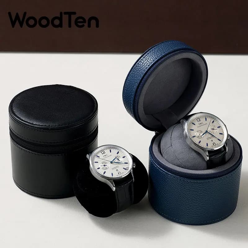 WoodTen Scatola Porta Orologi di Alta Gamma in Pelle PU, Borsa da Viaggio per Orologi, Confezione Regalo per Orologi, Custodia Portatile per Orologi da Polso