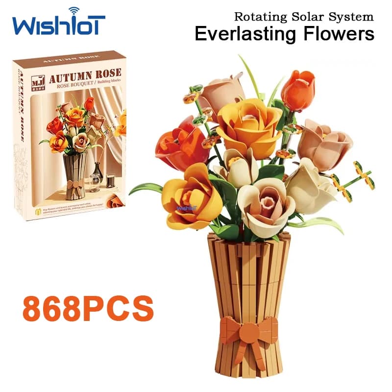 Set di Costruzioni Bouquet di Rose 868 Pezzi, Modello di Vaso con Fiori Eterni, Decorazione per Casa, Regalo Romantico Fai-da-Te per Ragazze e Adulti