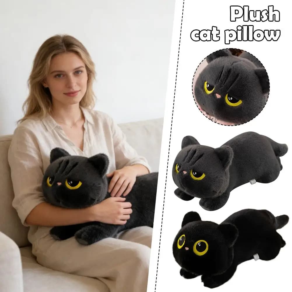 45 centimetri Peluche Cuscino Lungo Sdraiato Gatto Nero Grigio Peluche Giocattolo Cuscino Per Dormire Schienale Coccole Cuscino Per Bambini Adulti Accessori