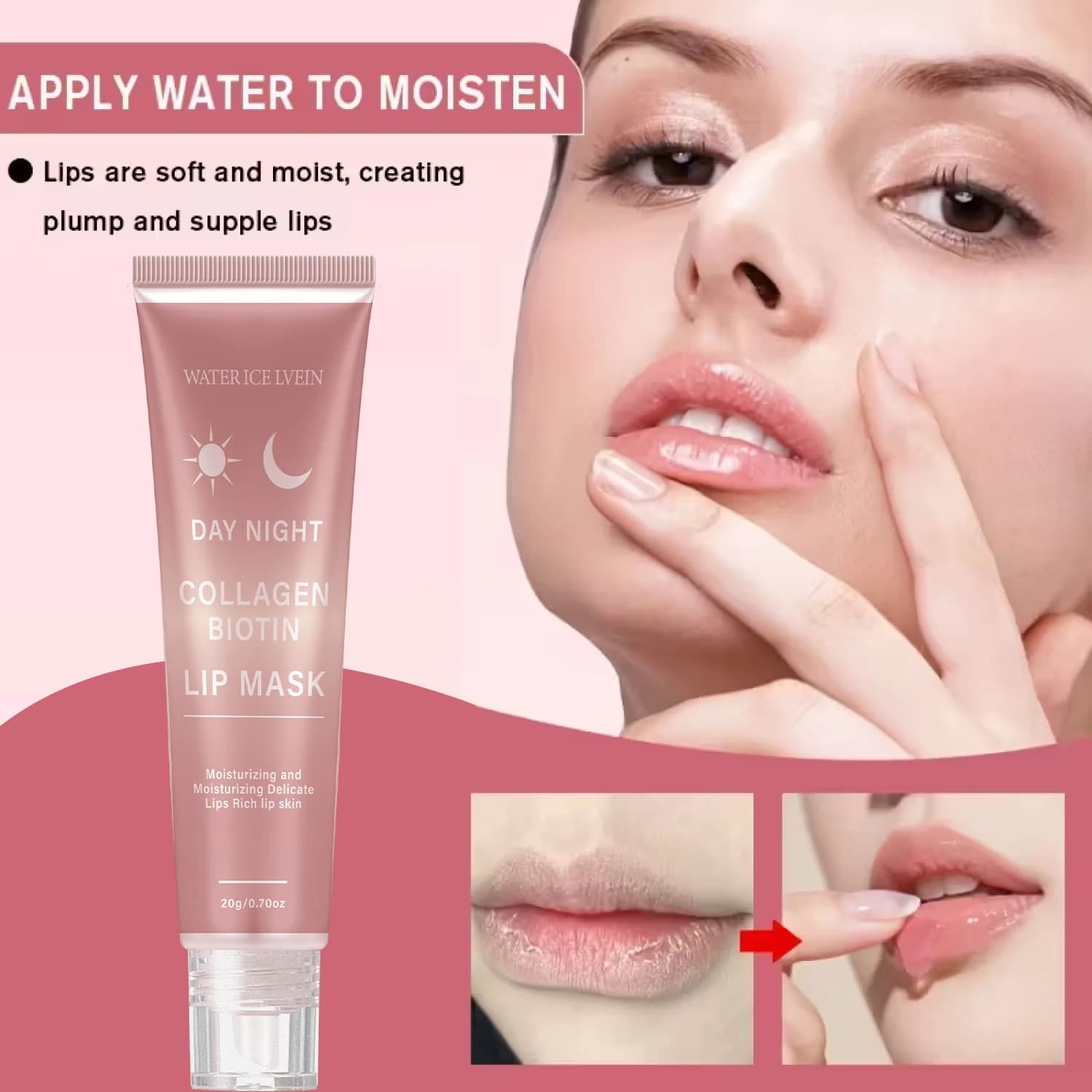 Maschera Labbra al Collagene e Biotina con Peptidi e Aloe Vera, Trattamento Nutriente, Rassodante e Idratante Giorno e Notte 20g