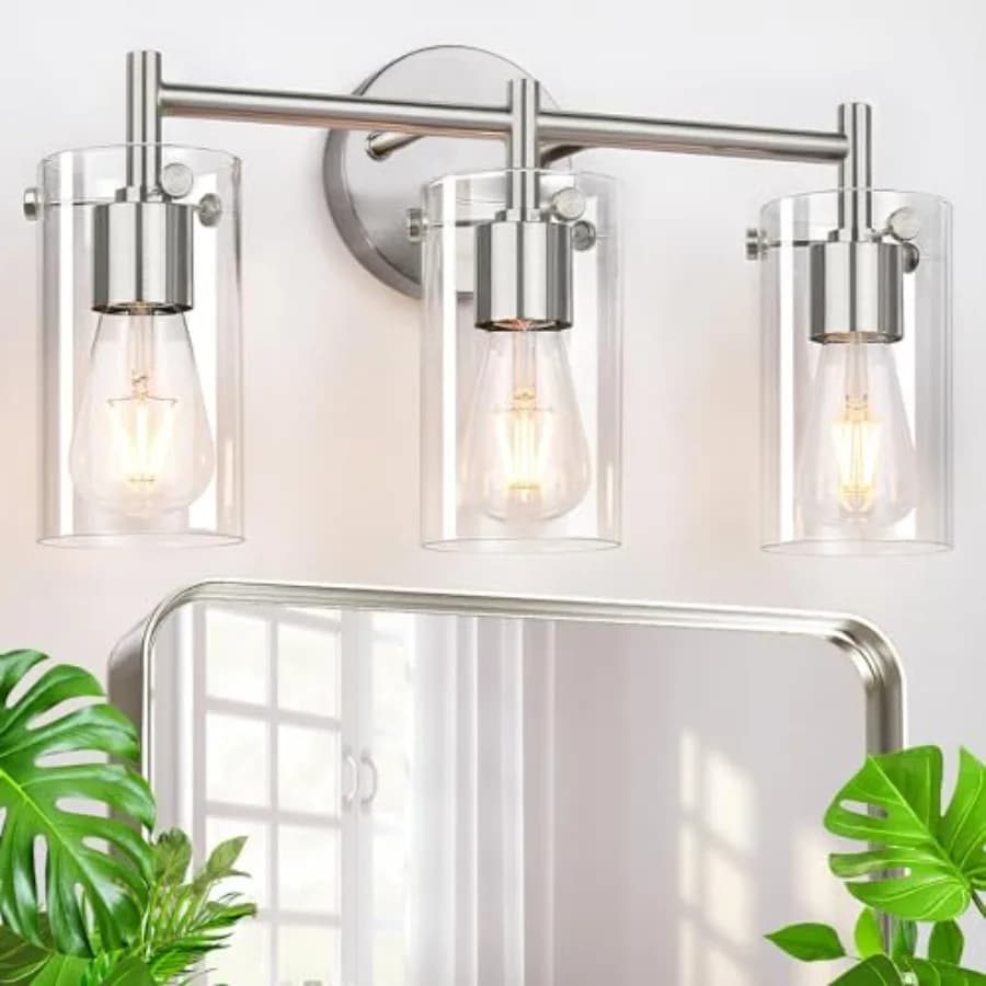 Bathroom Vanity Light Fixtures, Clear Glass Shade Wall Sconces for Mirror, Bedroom, Living Room, Hallway