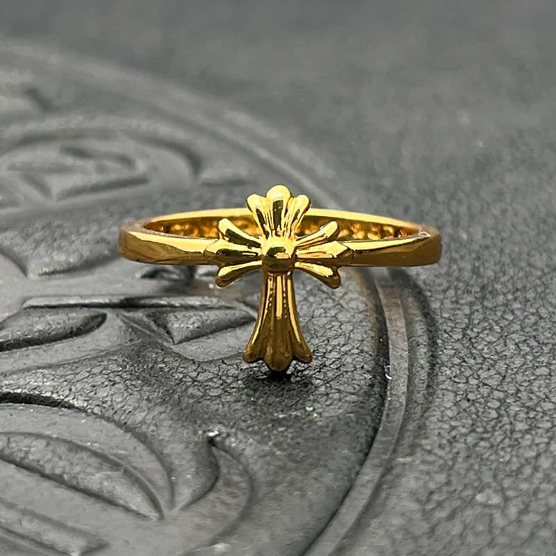 S925 sterling silver retro bubble gum cross gold ring personalized cross flower ring classic