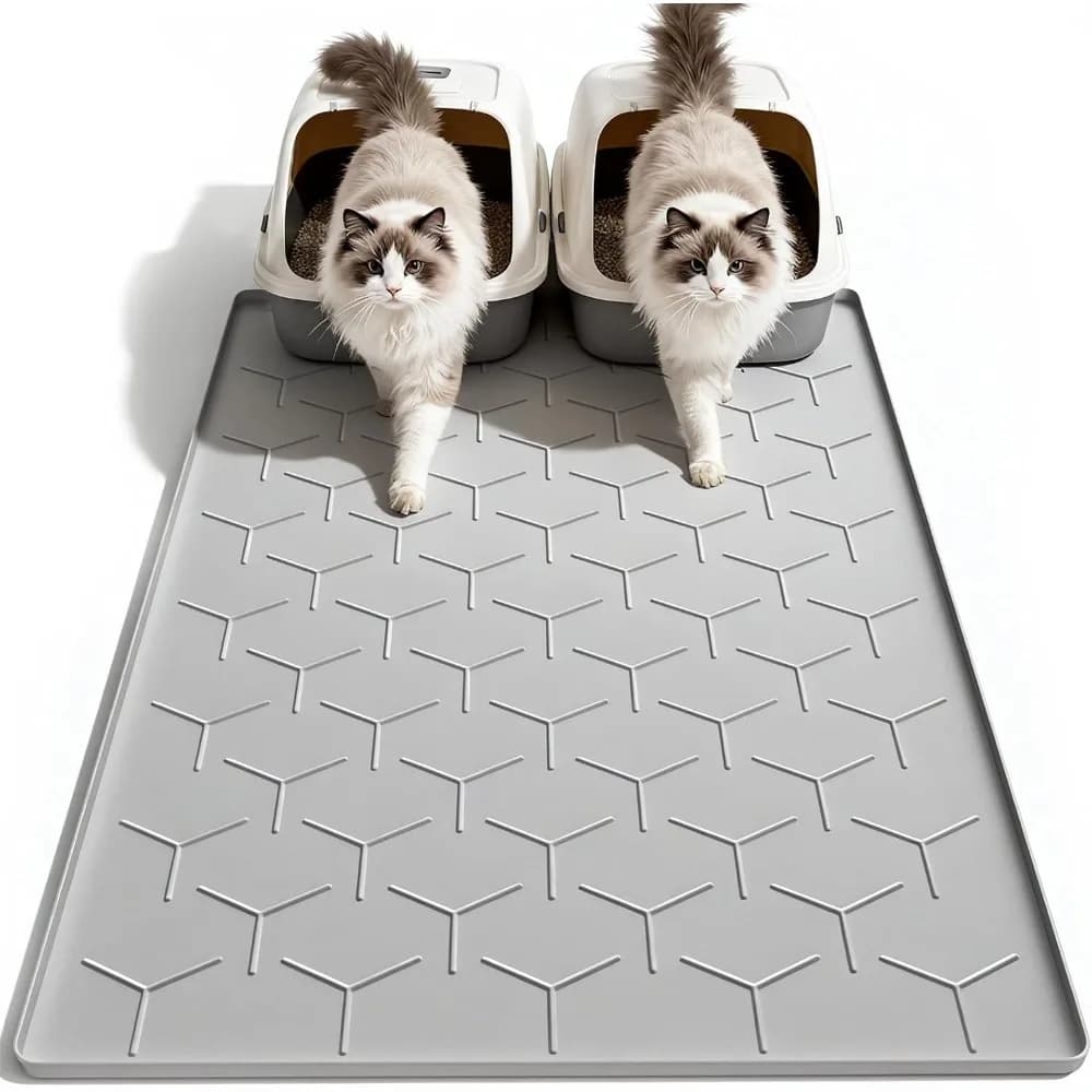 Tappetino per Lettiera Gatti, Grande 33" X 22", Impermeabile in Silicone, Grigio