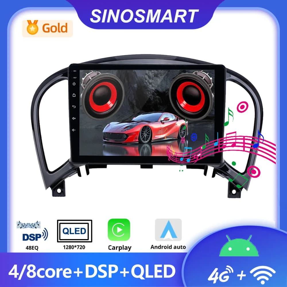 SINOSMART Autoradio Android GPS da 9 Pollici per Nissan Juke YF15 2010-2019, Schermo Flottante da 9 Pollici Versione Base, CarPlay Android Auto