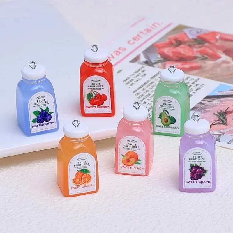 10Pcs Kawaii Mini 3D Cherry Orange Juice Bottle Resin Pendants Cute Drink Charms DIY Handmade Craft Supplies for Earrings