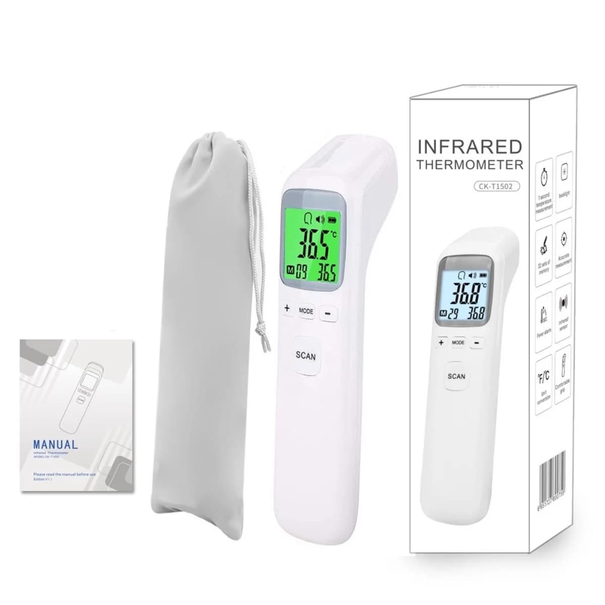 Thermometer for adults and children, contactless front thermometer, fever warning, instant digital reading and precise