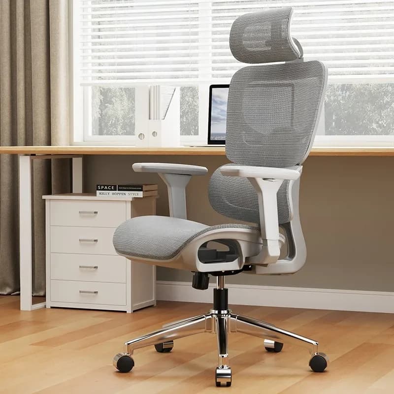 Sedia da Ufficio Ergonomica con Supporto Lombare Regolabile, Poggiatesta, Schienale in Rete Reclinabile, Girevole, per Casa, Ufficio e Gaming