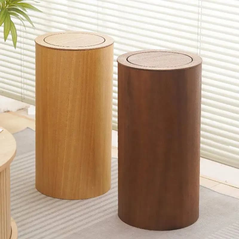 Nordic style ins simple wooden creative trash can household trash can with lid living room bathroom high-end waste basket