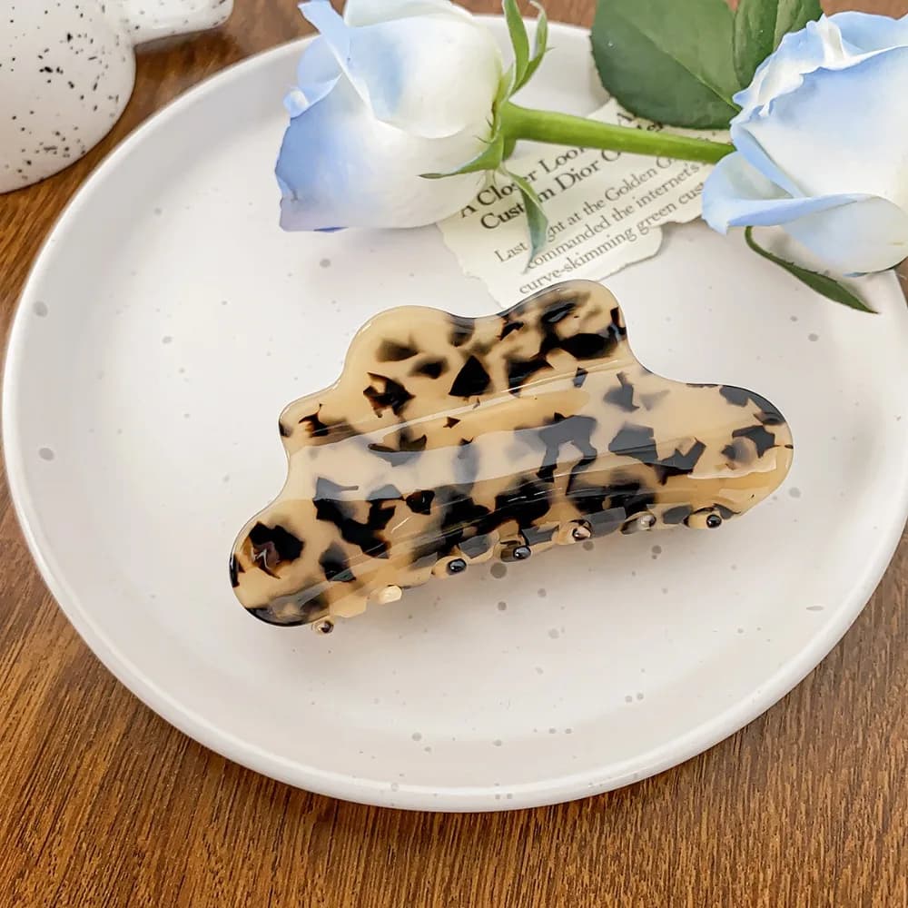 Solid Color Fresh Acetate Hair Claw Leopard Printing Hair Clip Cloud Shape Shark Clip Shark Clip Headwear